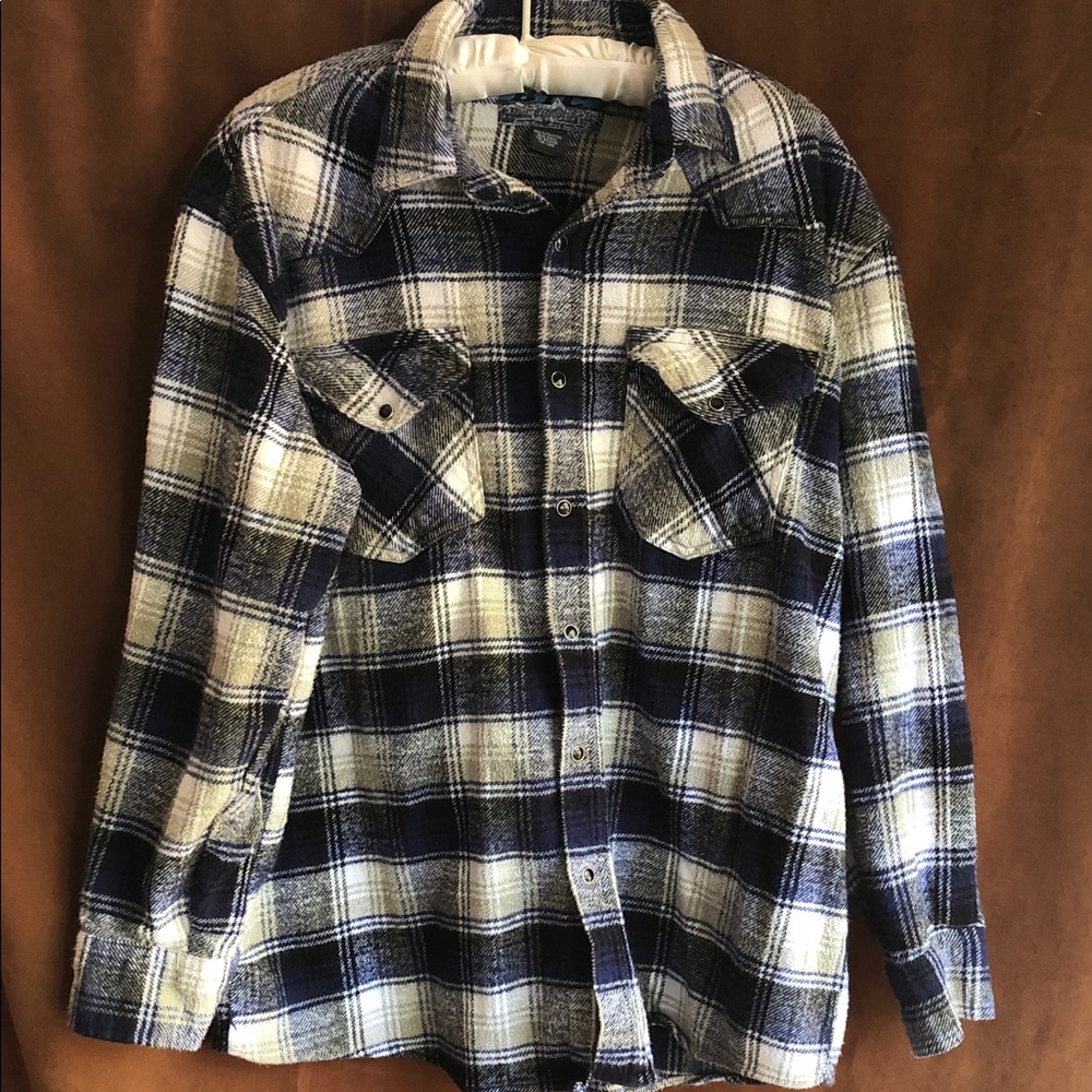 TC Men's Navy and White Plaid Snap-Front Shirt